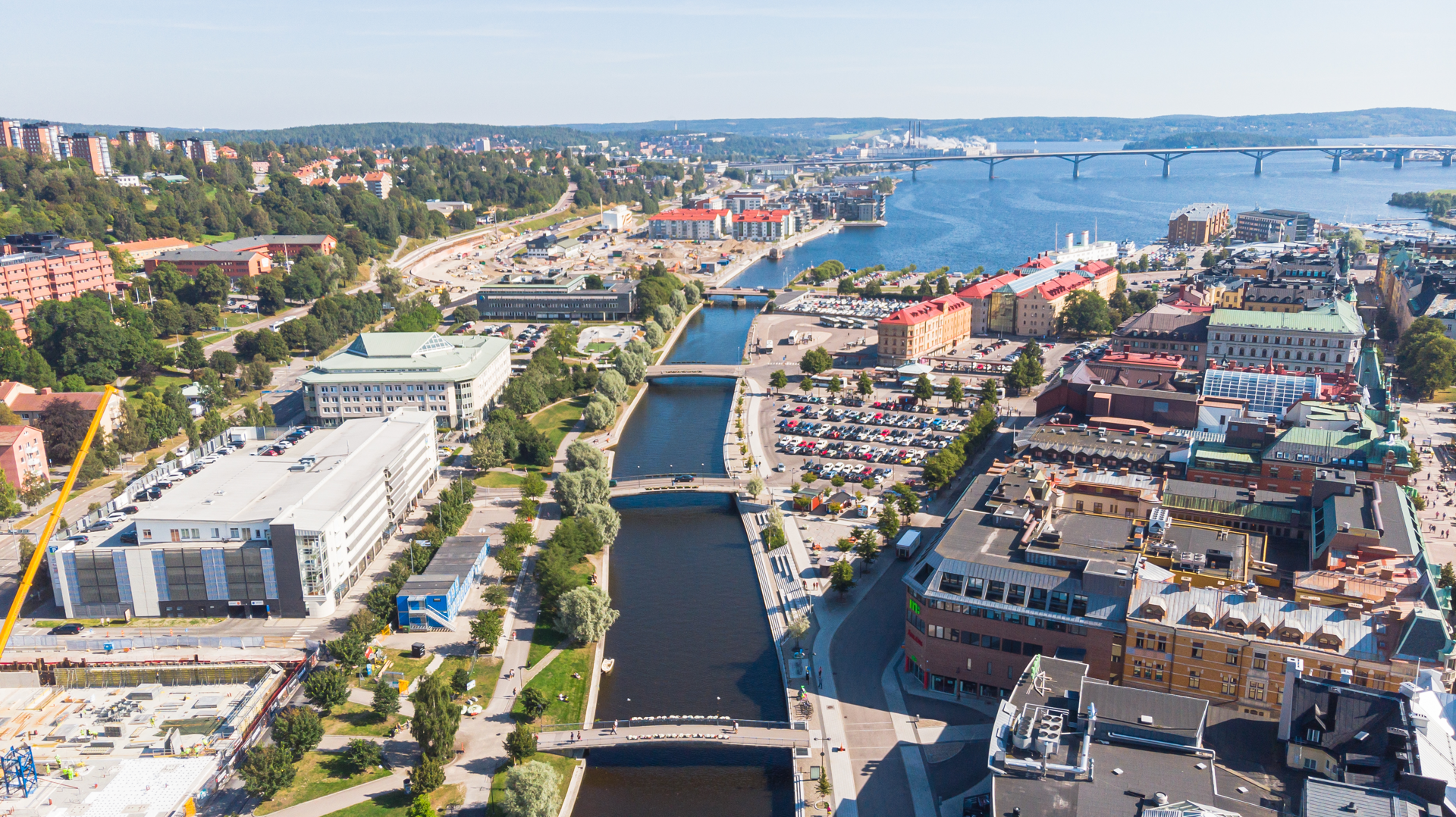 Drönarbild över centrala Sundsvall 