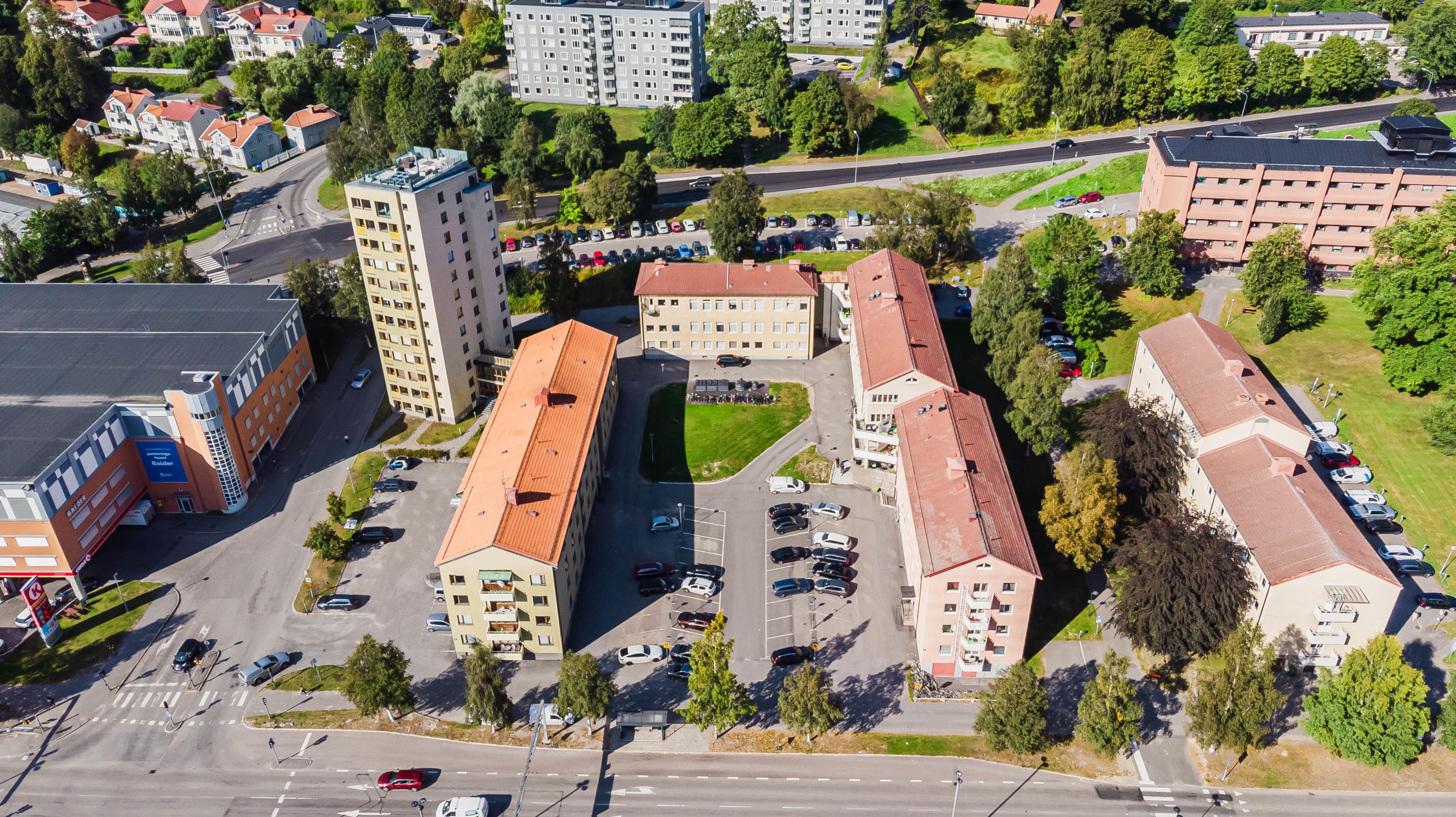 Drönarbild över kvarteret Balder.